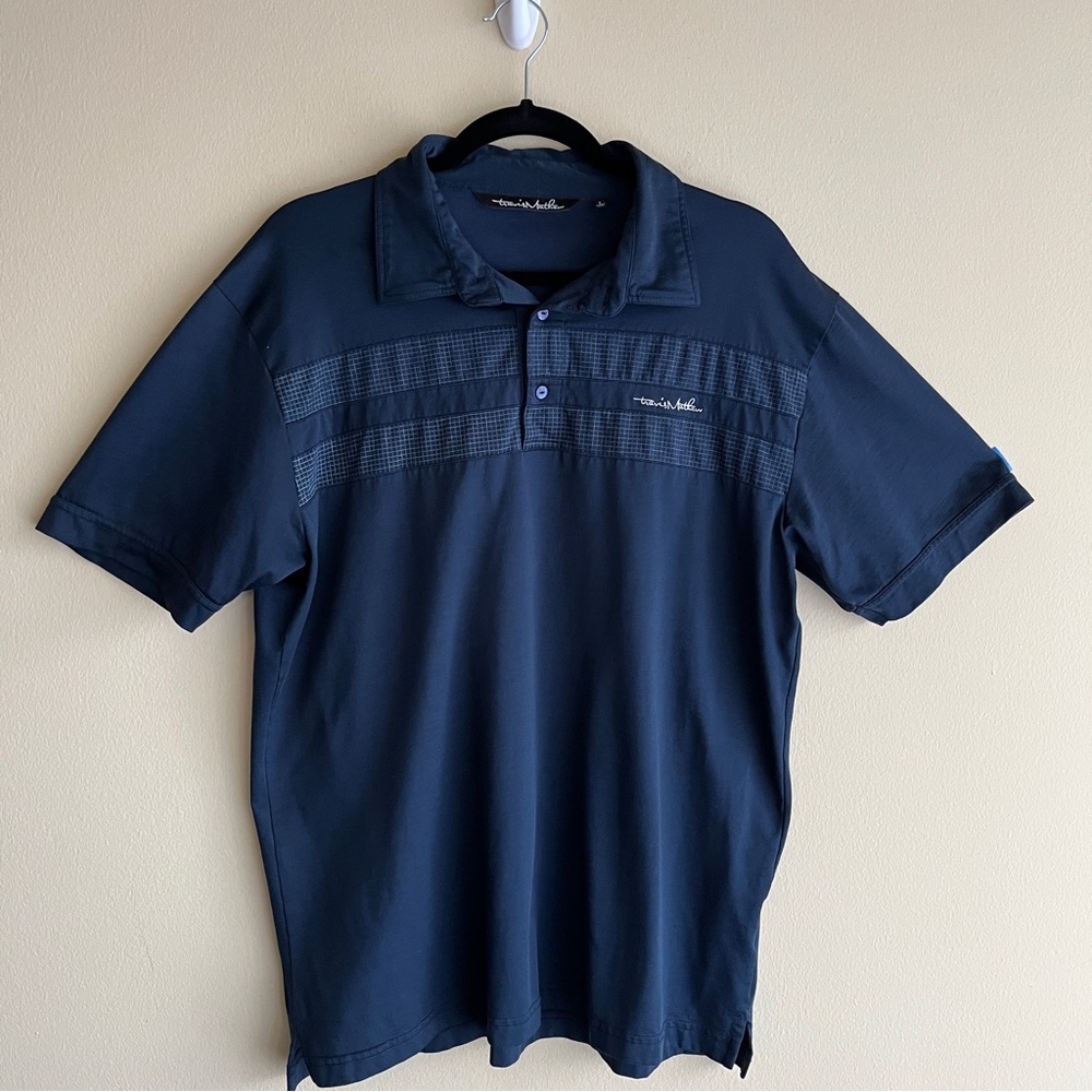 Travis Mathew Polo Shirt Navy with Grid Detail Size L